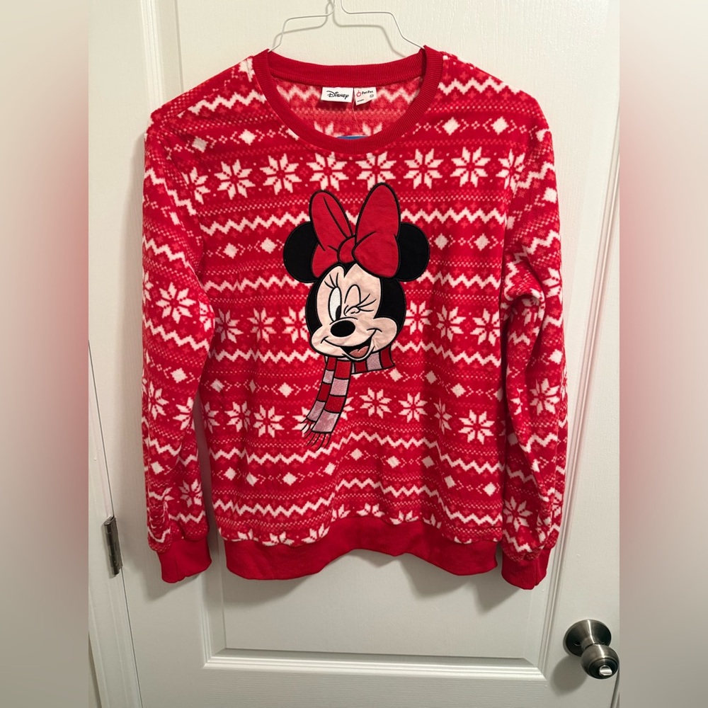 Disney Women’s Red Snowflake Minnie Mouse Sweater - Size M